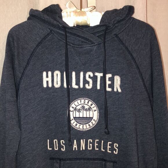 Hollister M Navy White Cotton Blend Hoodie with a Kangaroo Pocket - Picture 4 of 13